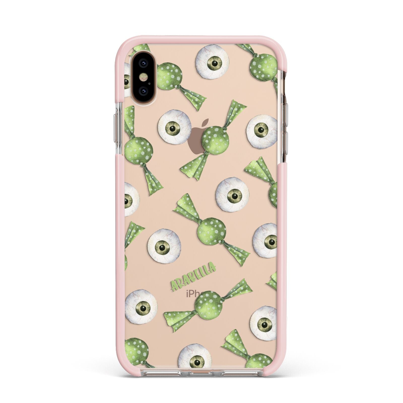 Personalised Eye Candy Halloween Apple iPhone Xs Max Impact Case Pink Edge on Gold Phone