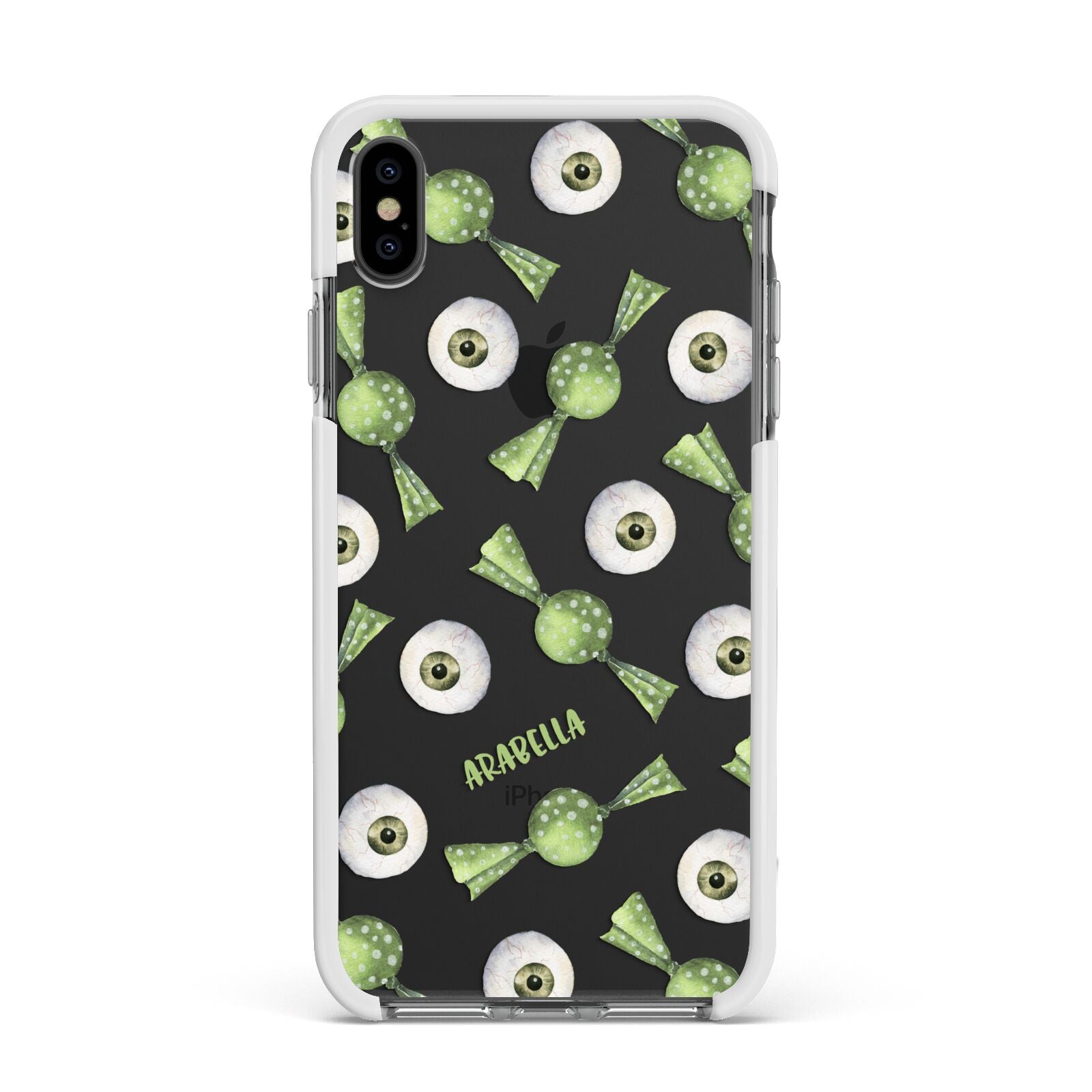 Personalised Eye Candy Halloween Apple iPhone Xs Max Impact Case White Edge on Black Phone