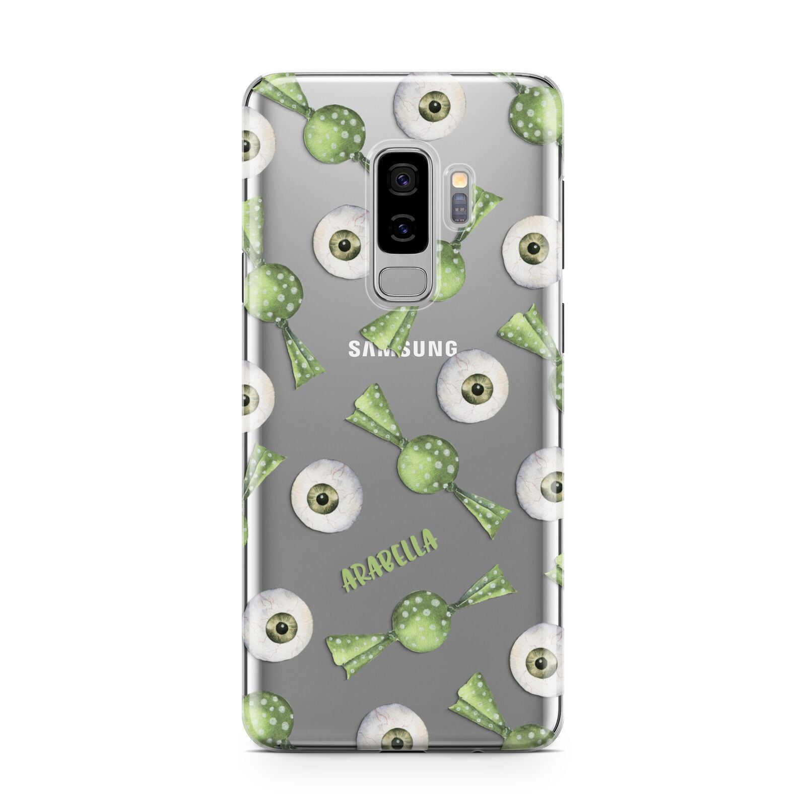 Personalised Eye Candy Halloween Samsung Galaxy S9 Plus Case on Silver phone