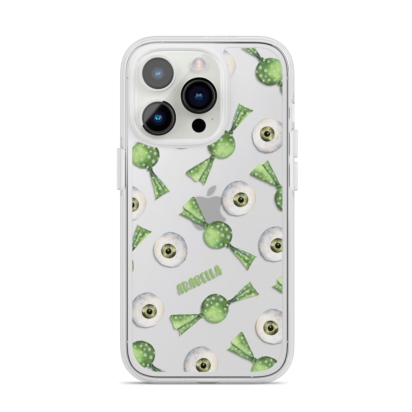 Personalised Eye Candy Halloween iPhone 14 Pro Clear Tough Case Silver