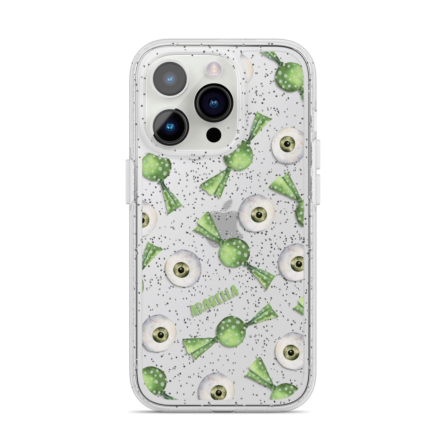 Personalised Eye Candy Halloween iPhone 14 Pro Glitter Tough Case Silver