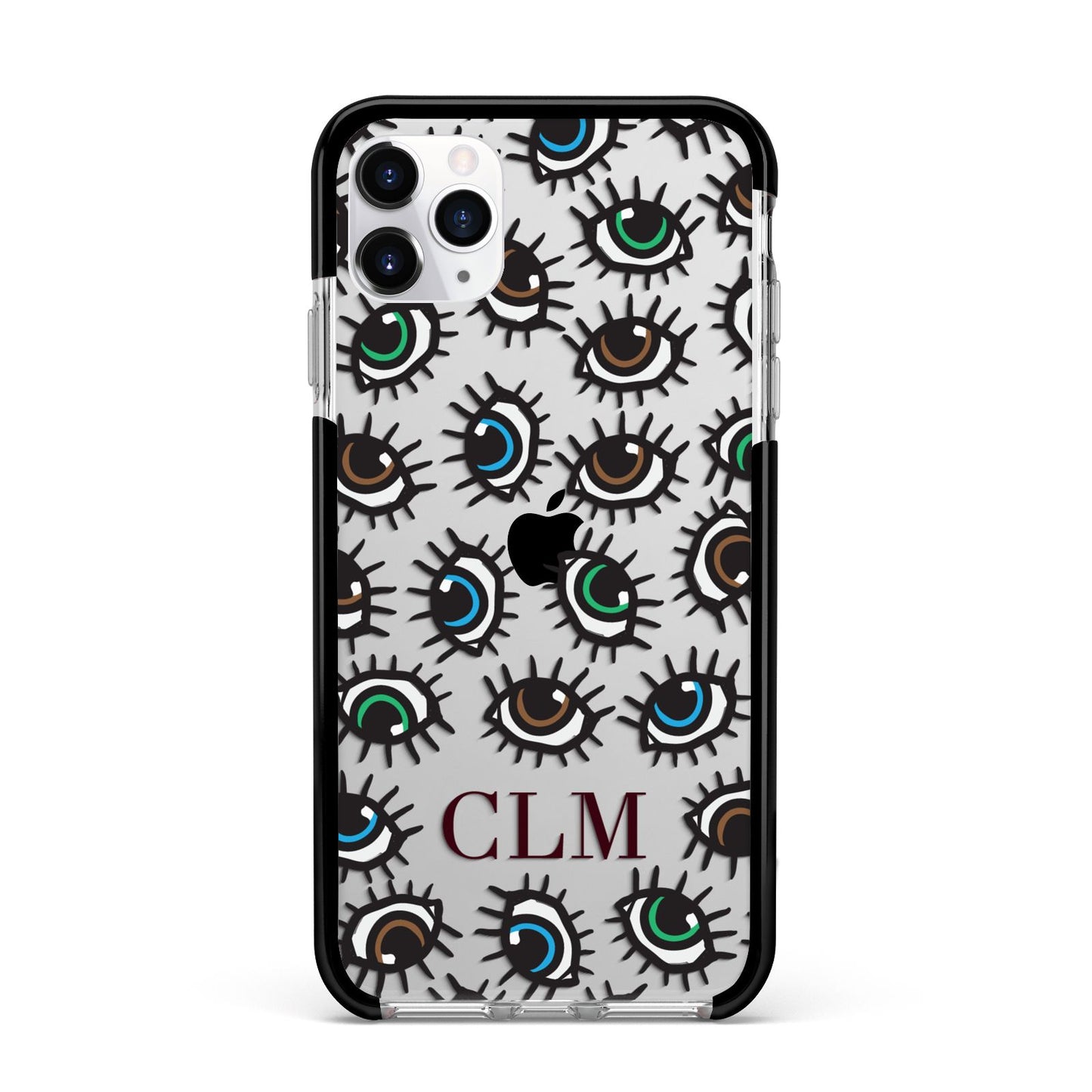 Personalised Eyes Initials Clear Apple iPhone 11 Pro Max in Silver with Black Impact Case