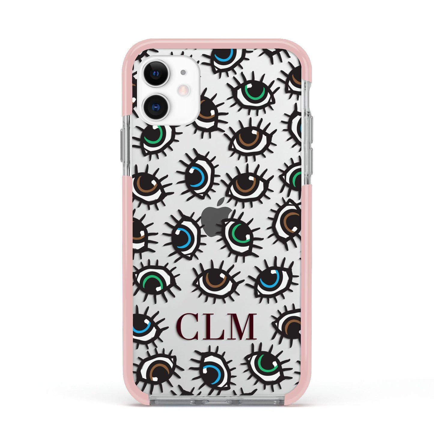 Personalised Eyes Initials Clear Apple iPhone 11 in White with Pink Impact Case