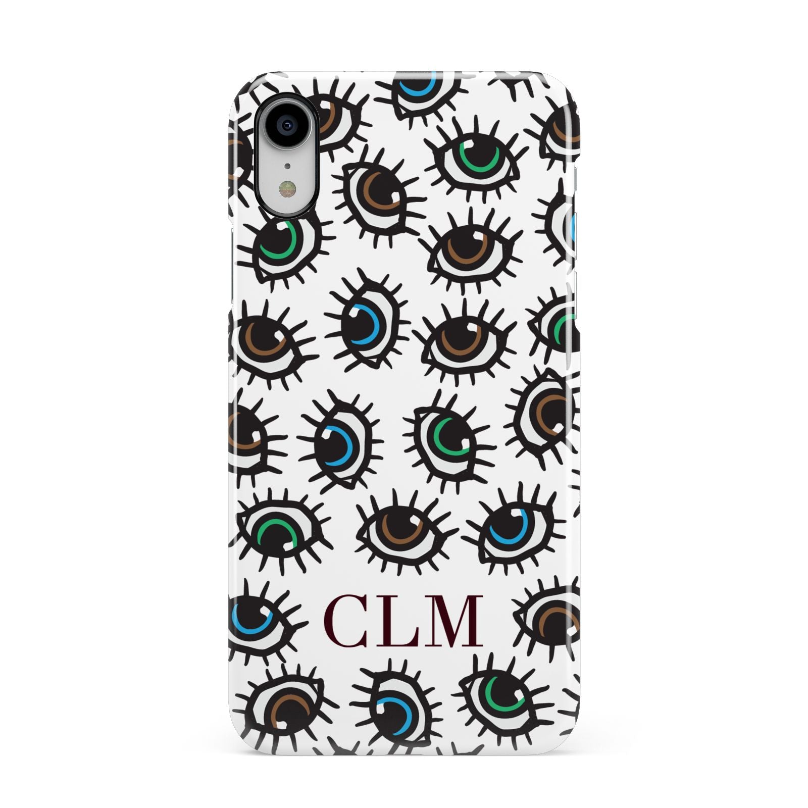 Personalised Eyes Initials Clear Apple iPhone XR White 3D Snap Case