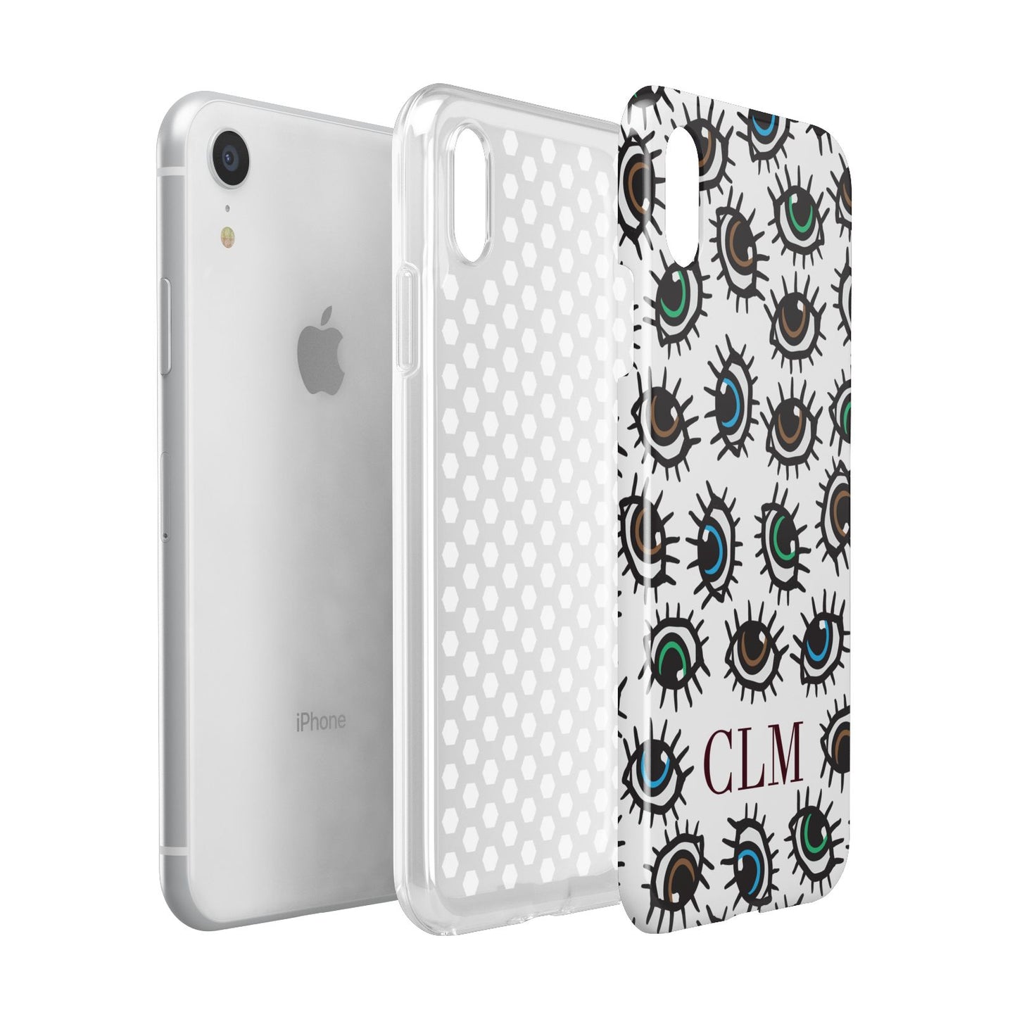 Personalised Eyes Initials Clear Apple iPhone XR White 3D Tough Case Expanded view