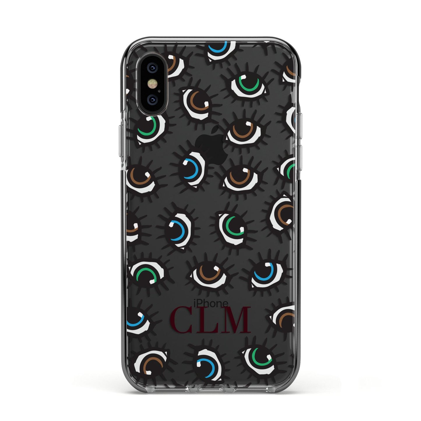 Personalised Eyes Initials Clear Apple iPhone Xs Impact Case Black Edge on Black Phone