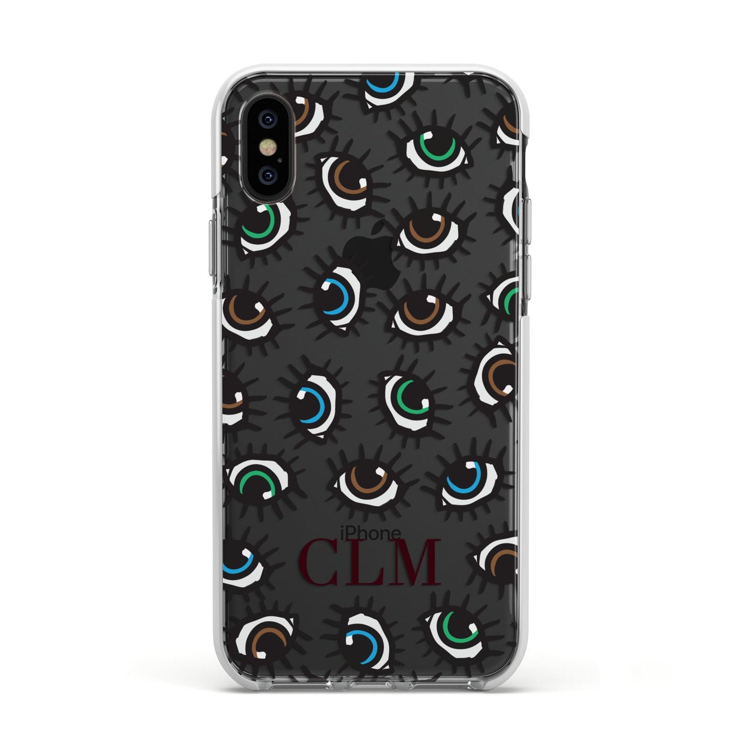 Personalised Eyes Initials Clear Apple iPhone Xs Impact Case White Edge on Black Phone