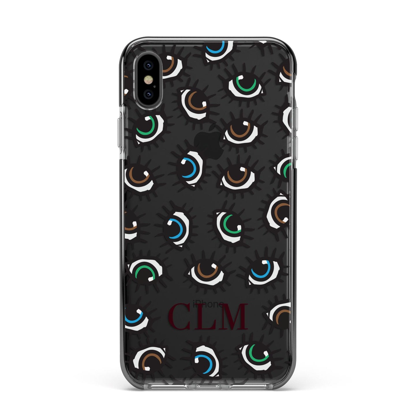 Personalised Eyes Initials Clear Apple iPhone Xs Max Impact Case Black Edge on Black Phone