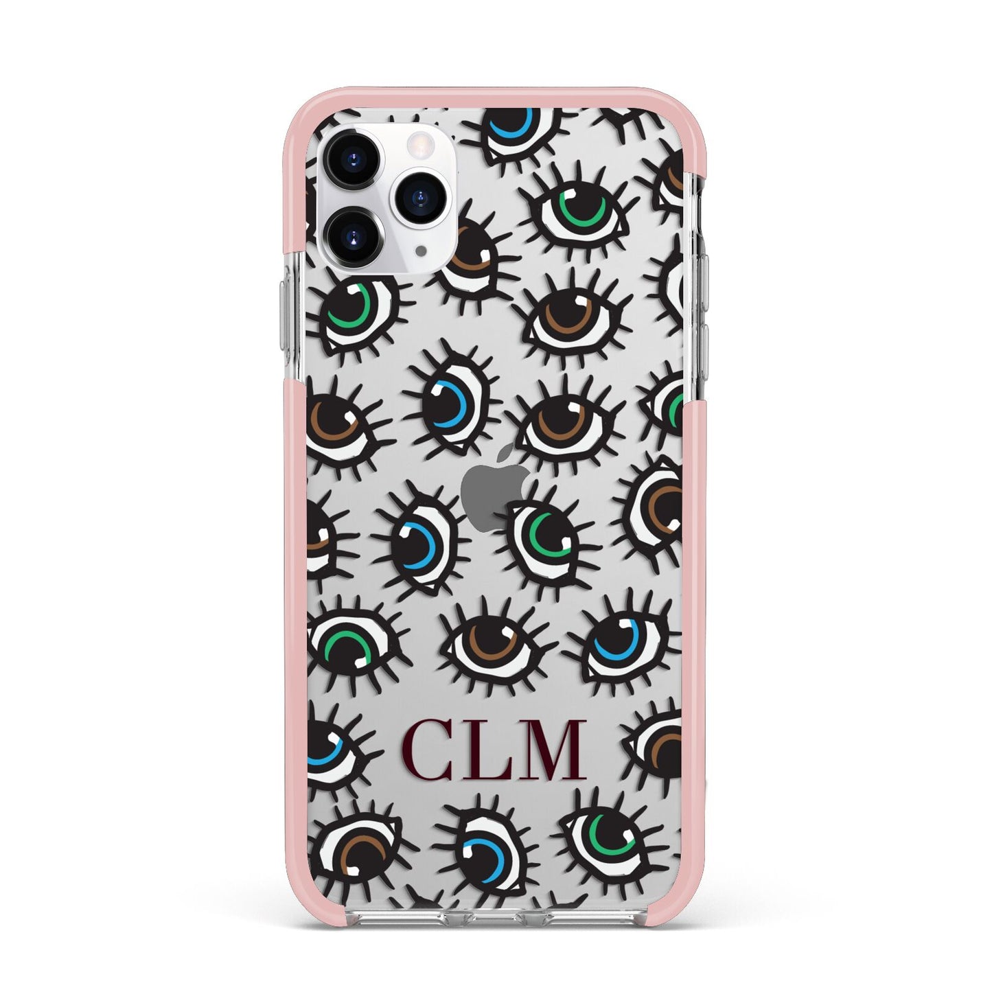 Personalised Eyes Initials Clear iPhone 11 Pro Max Impact Pink Edge Case