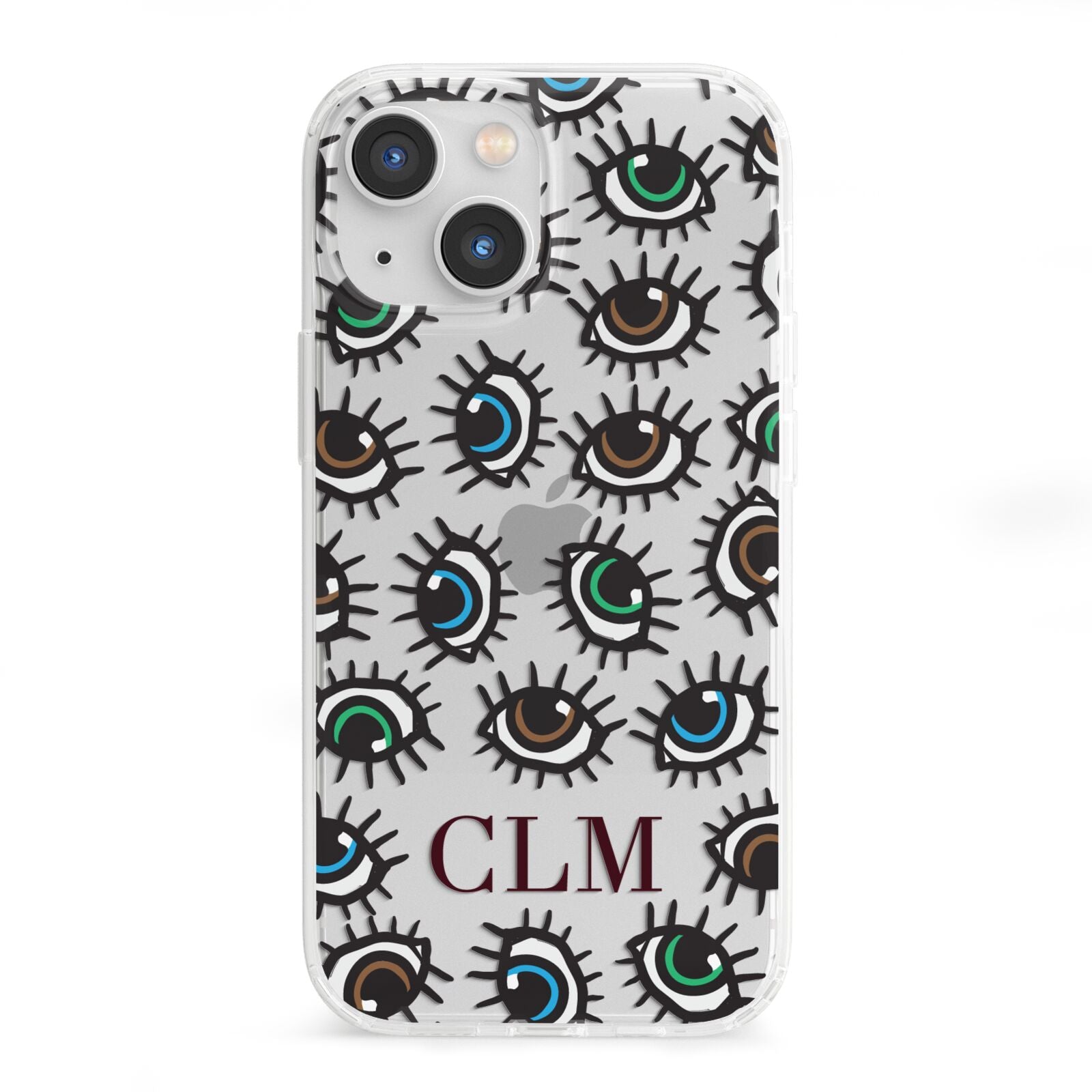 Personalised Eyes Initials Clear iPhone 13 Mini Clear Bumper Case