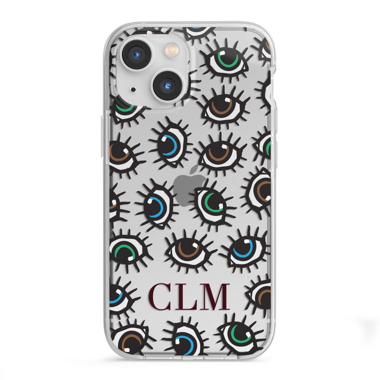 Personalised Eyes Initials Clear iPhone 13 Mini TPU Impact Case with White Edges