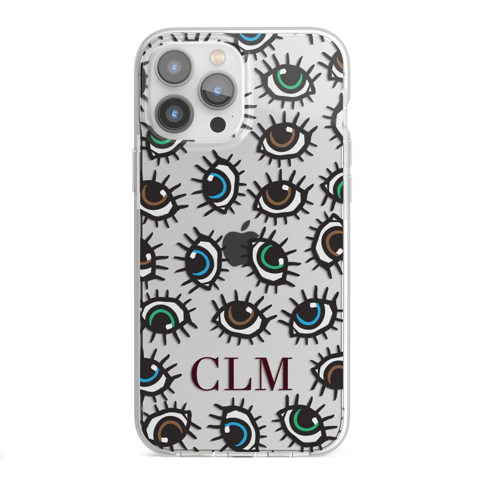 Personalised Eyes Initials Clear iPhone 13 Pro Max TPU Impact Case with White Edges