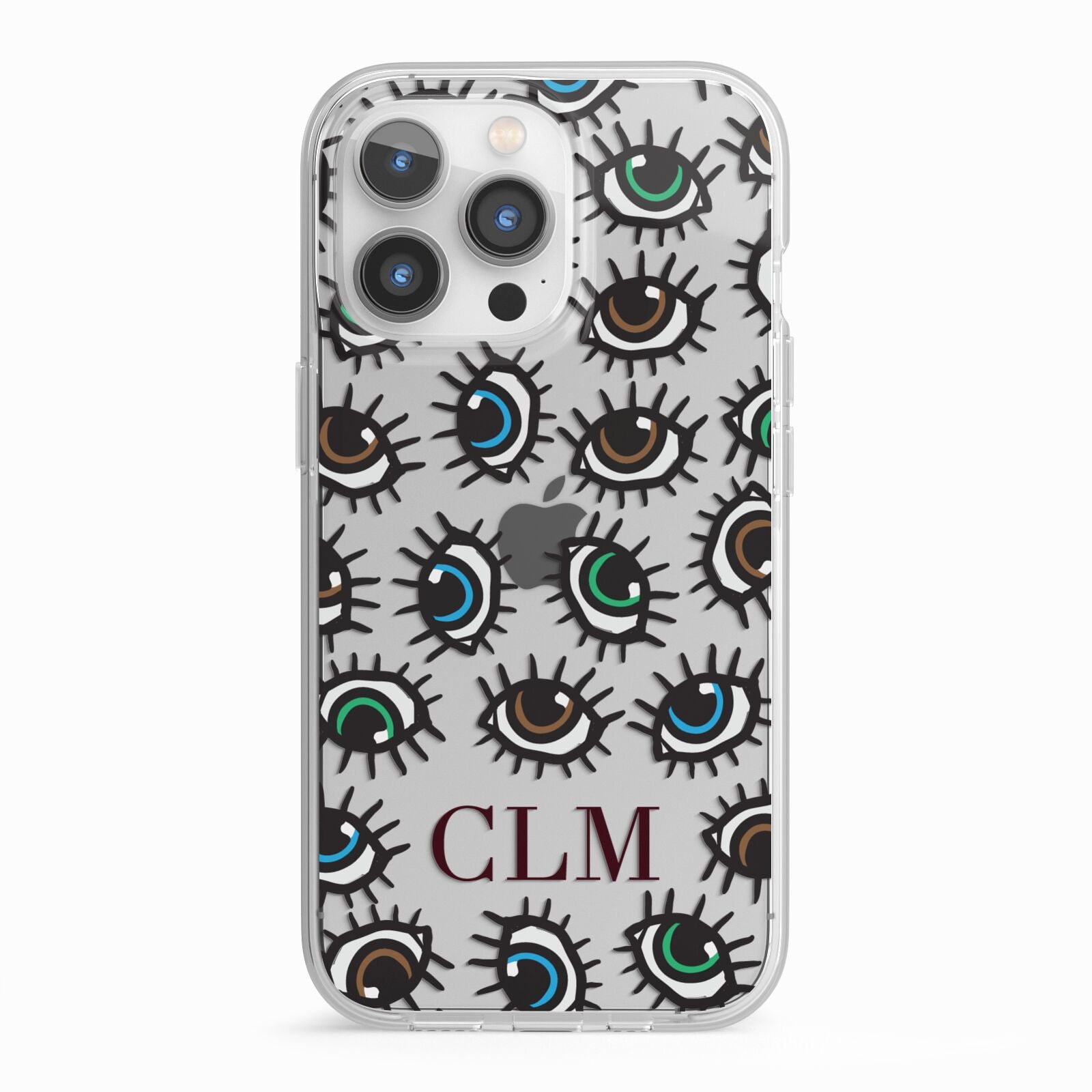 Personalised Eyes Initials Clear iPhone 13 Pro TPU Impact Case with White Edges