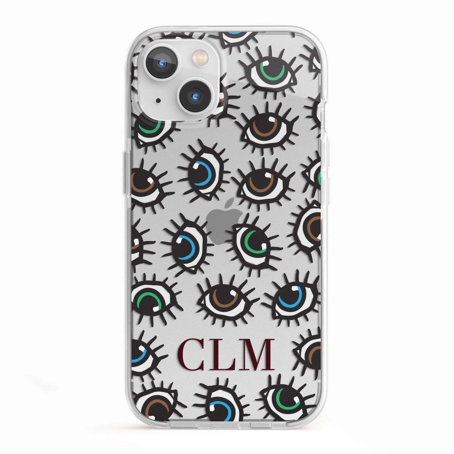 Personalised Eyes Initials Clear iPhone 13 TPU Impact Case with White Edges