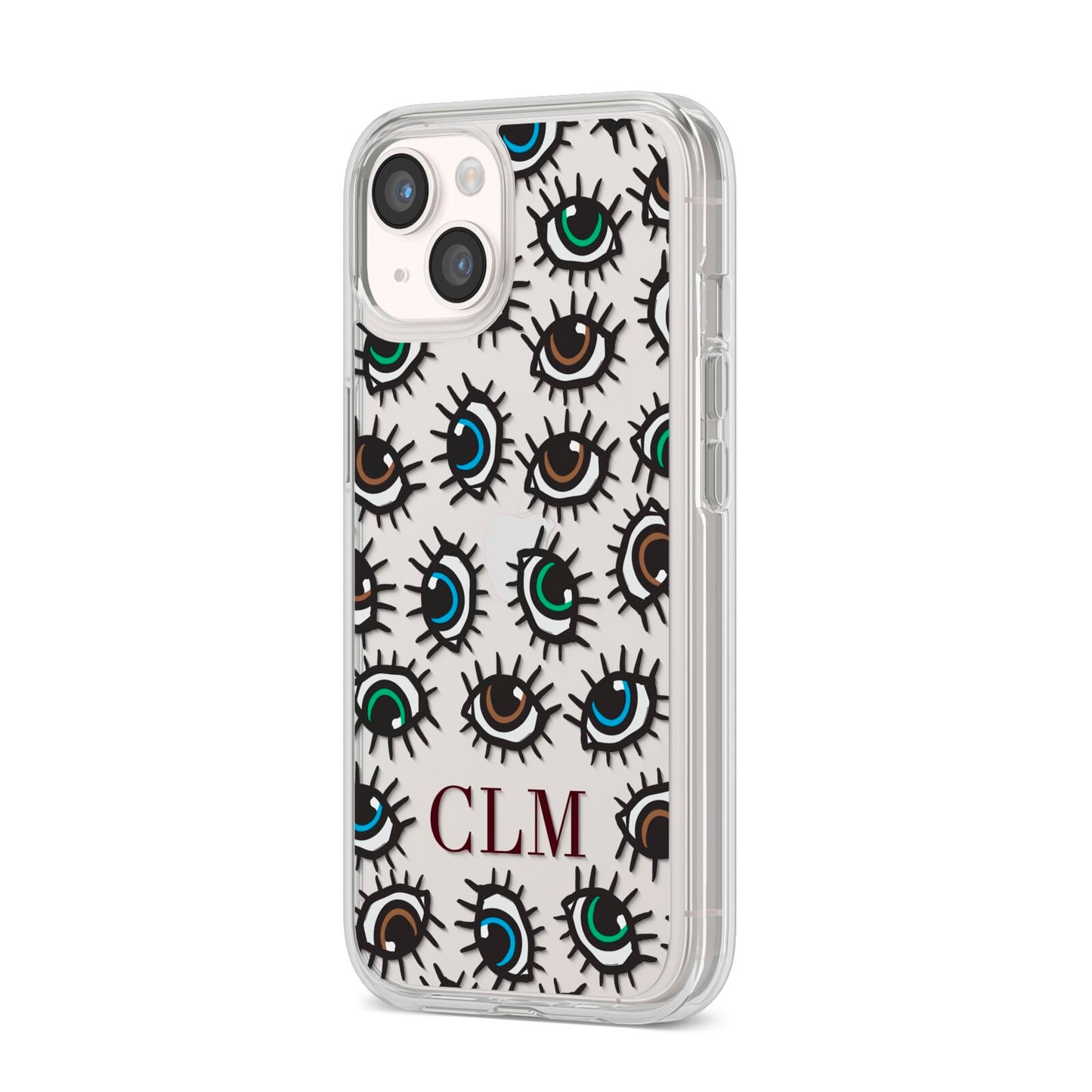 Personalised Eyes Initials Clear iPhone 14 Clear Tough Case Starlight Angled Image