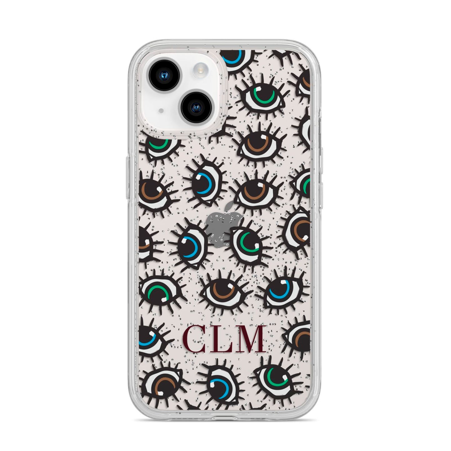 Personalised Eyes Initials Clear iPhone 14 Glitter Tough Case Starlight