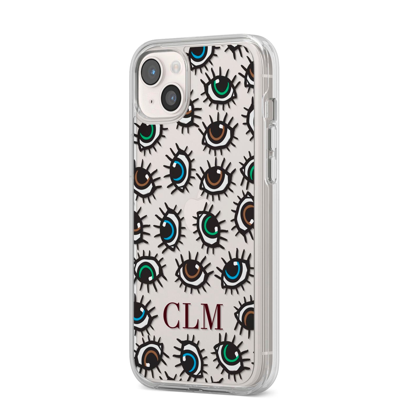 Personalised Eyes Initials Clear iPhone 14 Plus Clear Tough Case Starlight Angled Image