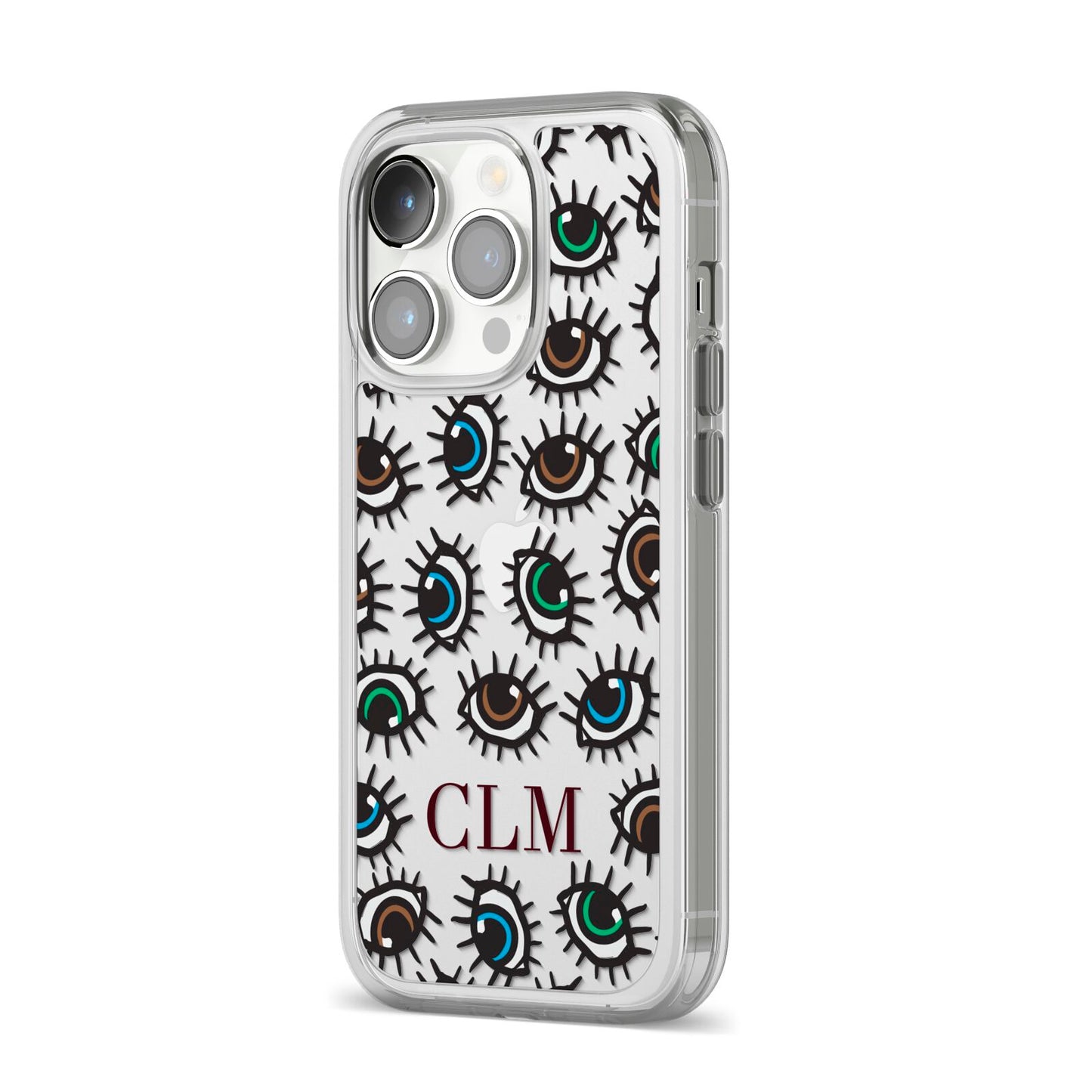 Personalised Eyes Initials Clear iPhone 14 Pro Clear Tough Case Silver Angled Image