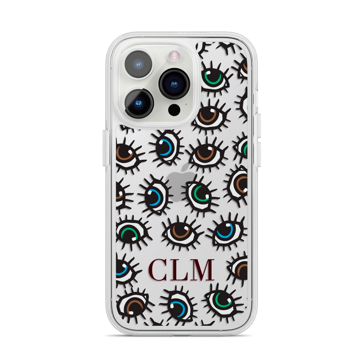 Personalised Eyes Initials Clear iPhone 14 Pro Clear Tough Case Silver