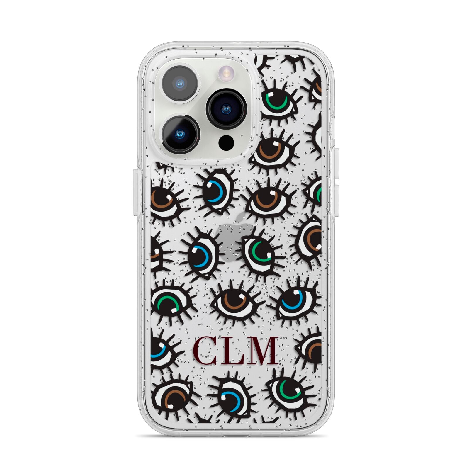 Personalised Eyes Initials Clear iPhone 14 Pro Glitter Tough Case Silver