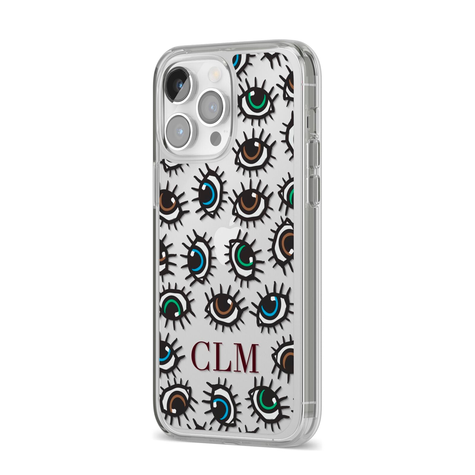 Personalised Eyes Initials Clear iPhone 14 Pro Max Clear Tough Case Silver Angled Image