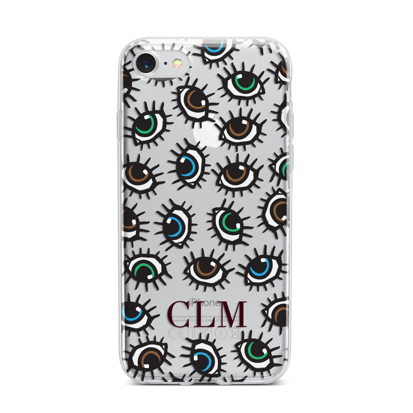 Personalised Eyes Initials Clear iPhone 7 Bumper Case on Silver iPhone