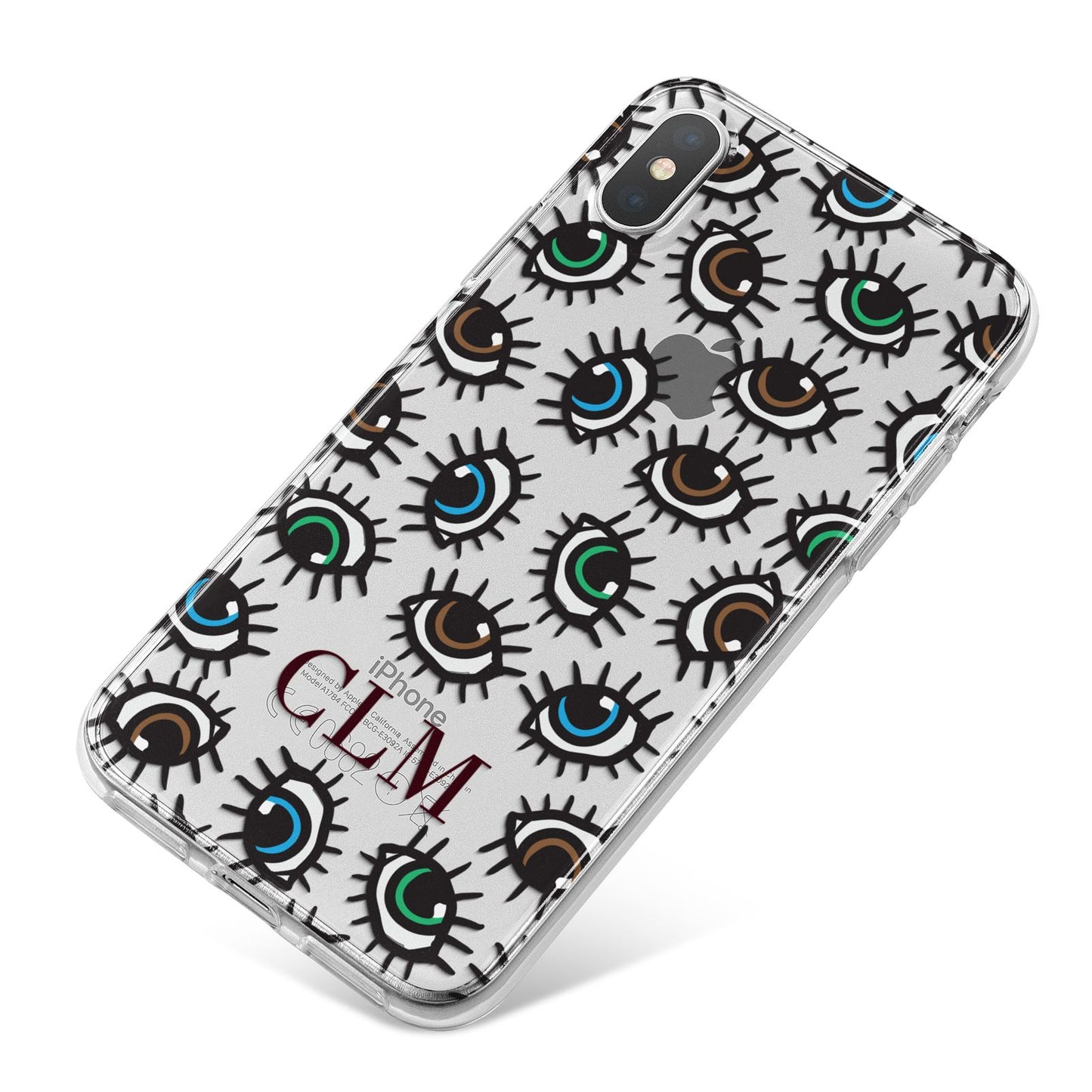 Personalised Eyes Initials Clear iPhone X Bumper Case on Silver iPhone