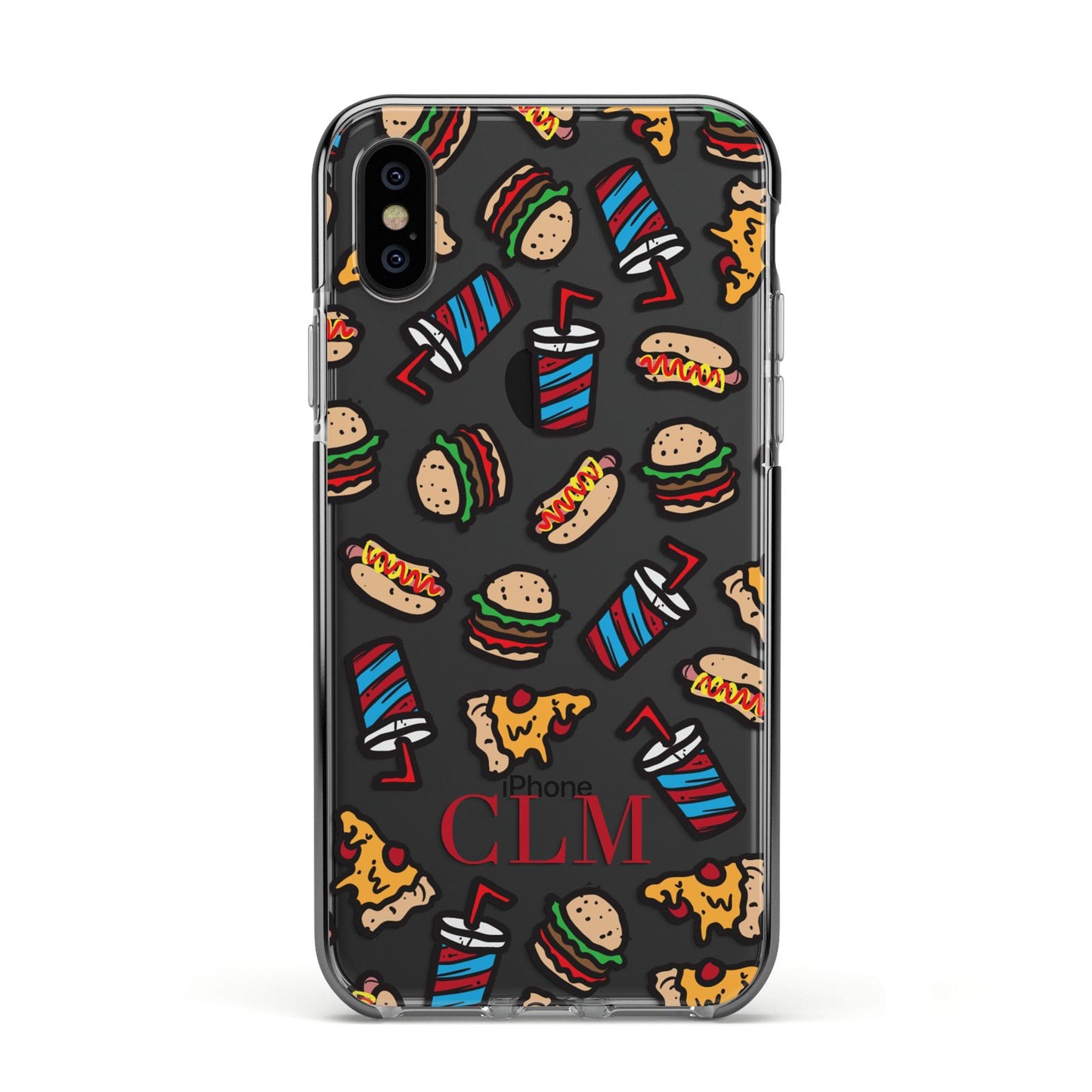 Personalised Fast Food Initials Apple iPhone Xs Impact Case Black Edge on Black Phone