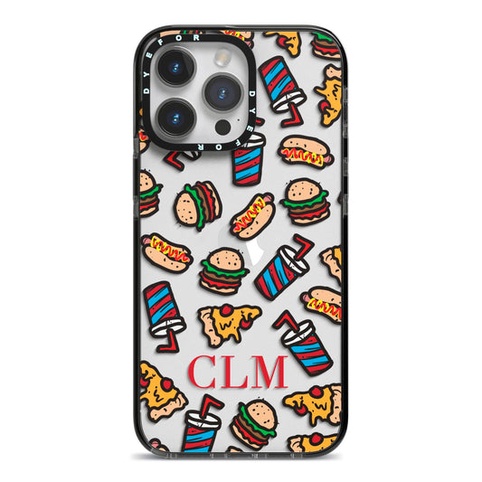 Personalised Fast Food Initials iPhone 14 Pro Max Black Impact Case on Silver phone