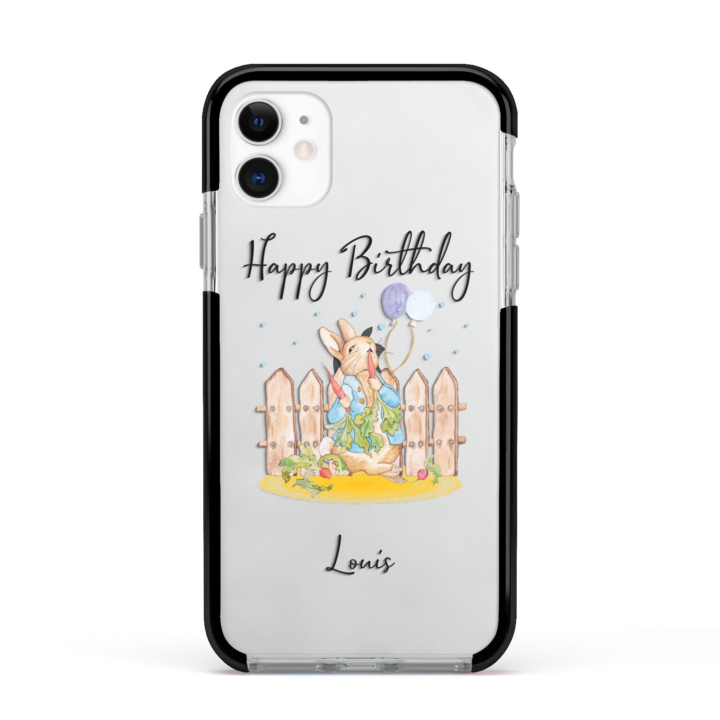 Personalised Father s Day Rabbit Apple iPhone 11 in White with Black Impact Case