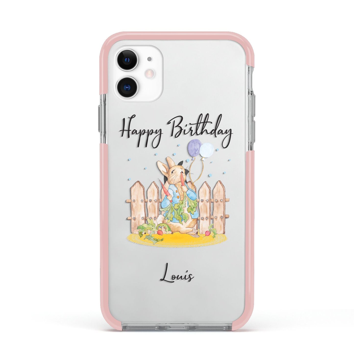 Personalised Father s Day Rabbit Apple iPhone 11 in White with Pink Impact Case