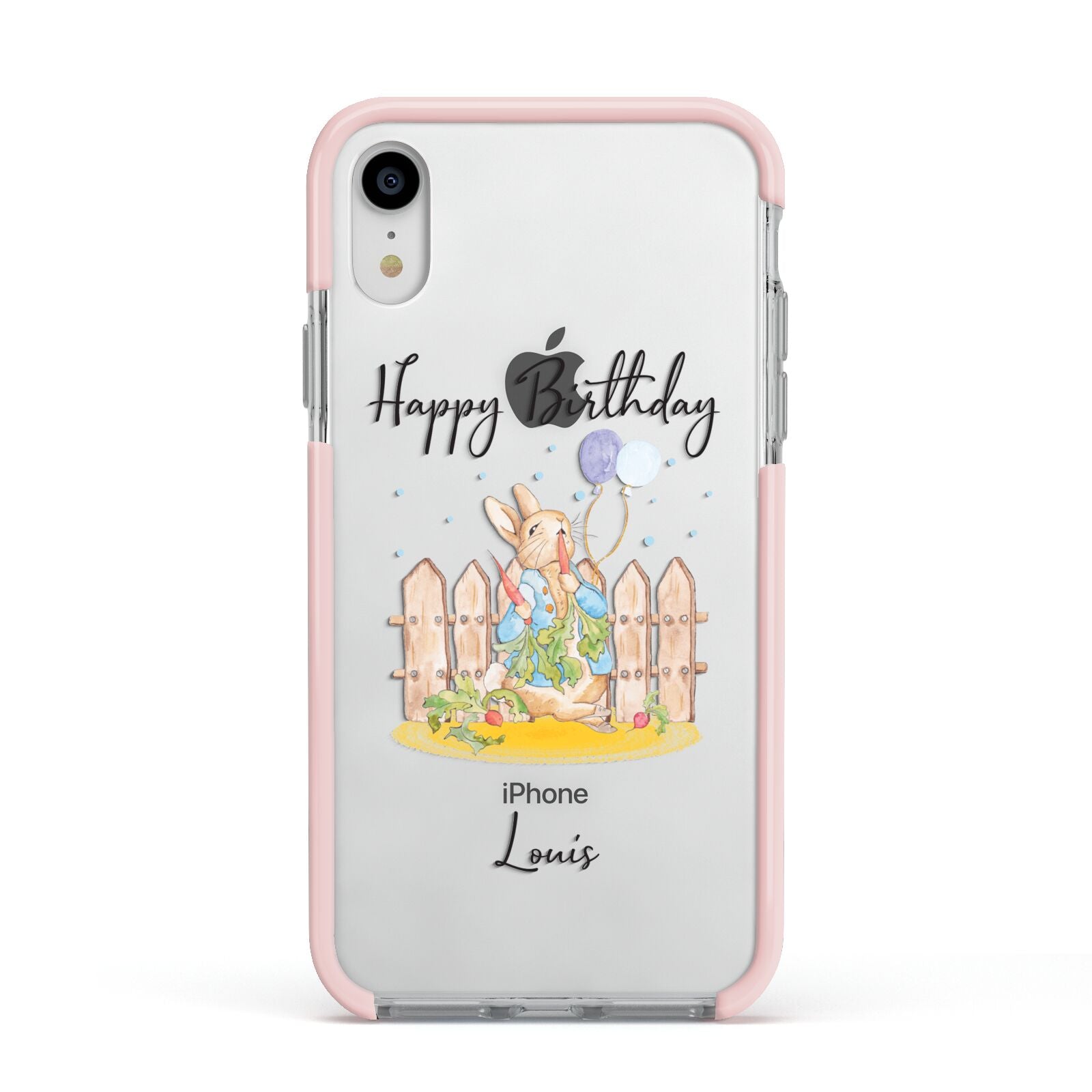 Personalised Father s Day Rabbit Apple iPhone XR Impact Case Pink Edge on Silver Phone