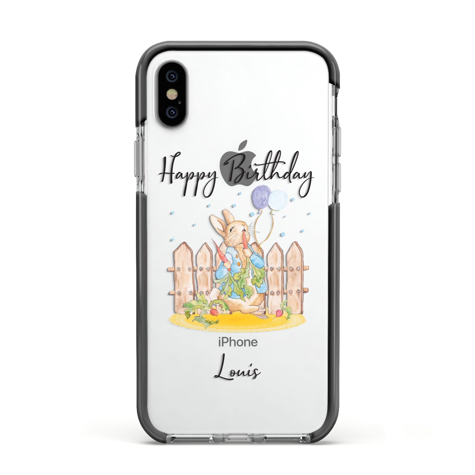 Personalised Father s Day Rabbit Apple iPhone Xs Impact Case Black Edge on Silver Phone