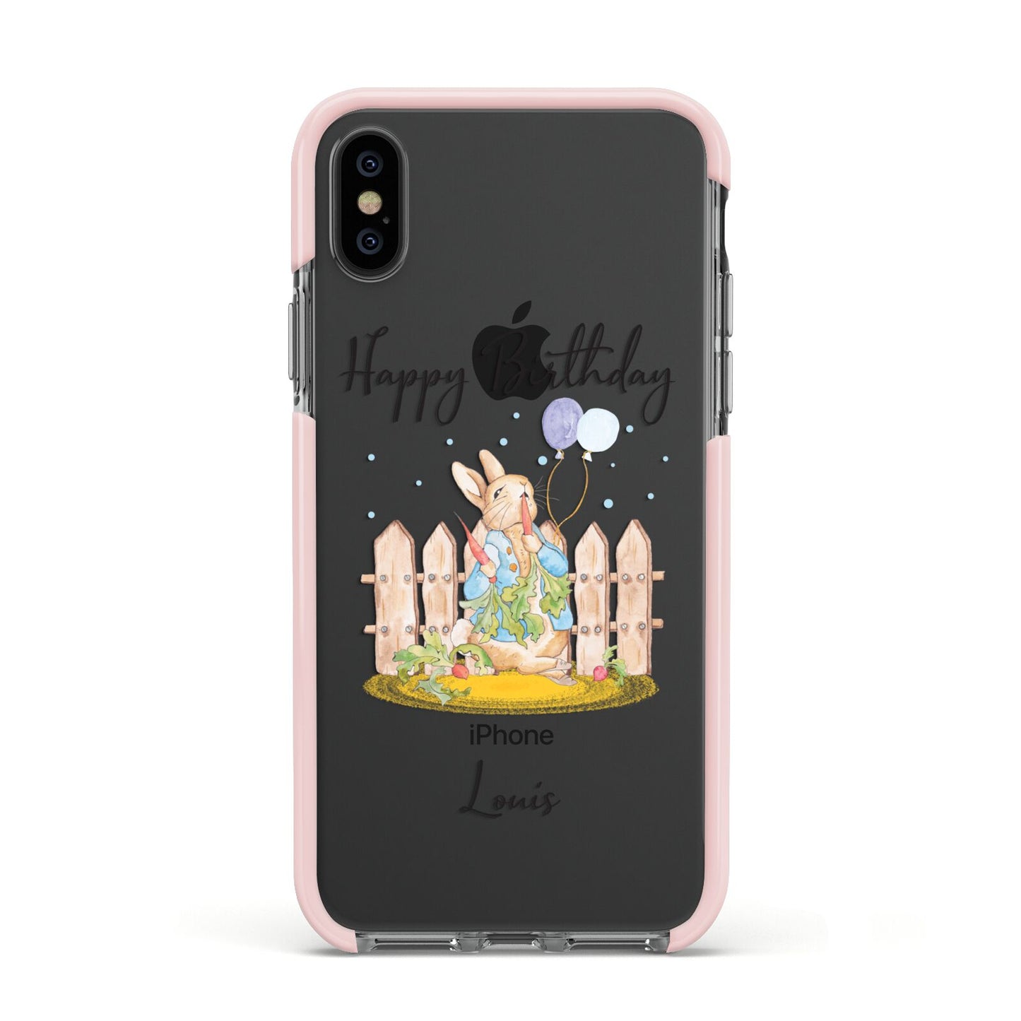 Personalised Father s Day Rabbit Apple iPhone Xs Impact Case Pink Edge on Black Phone