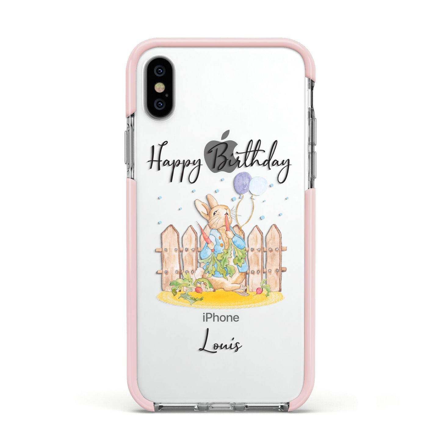 Personalised Father s Day Rabbit Apple iPhone Xs Impact Case Pink Edge on Silver Phone