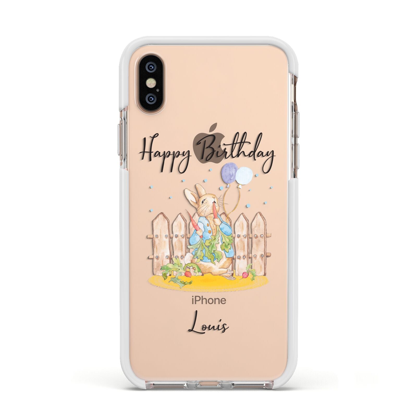 Personalised Father s Day Rabbit Apple iPhone Xs Impact Case White Edge on Gold Phone
