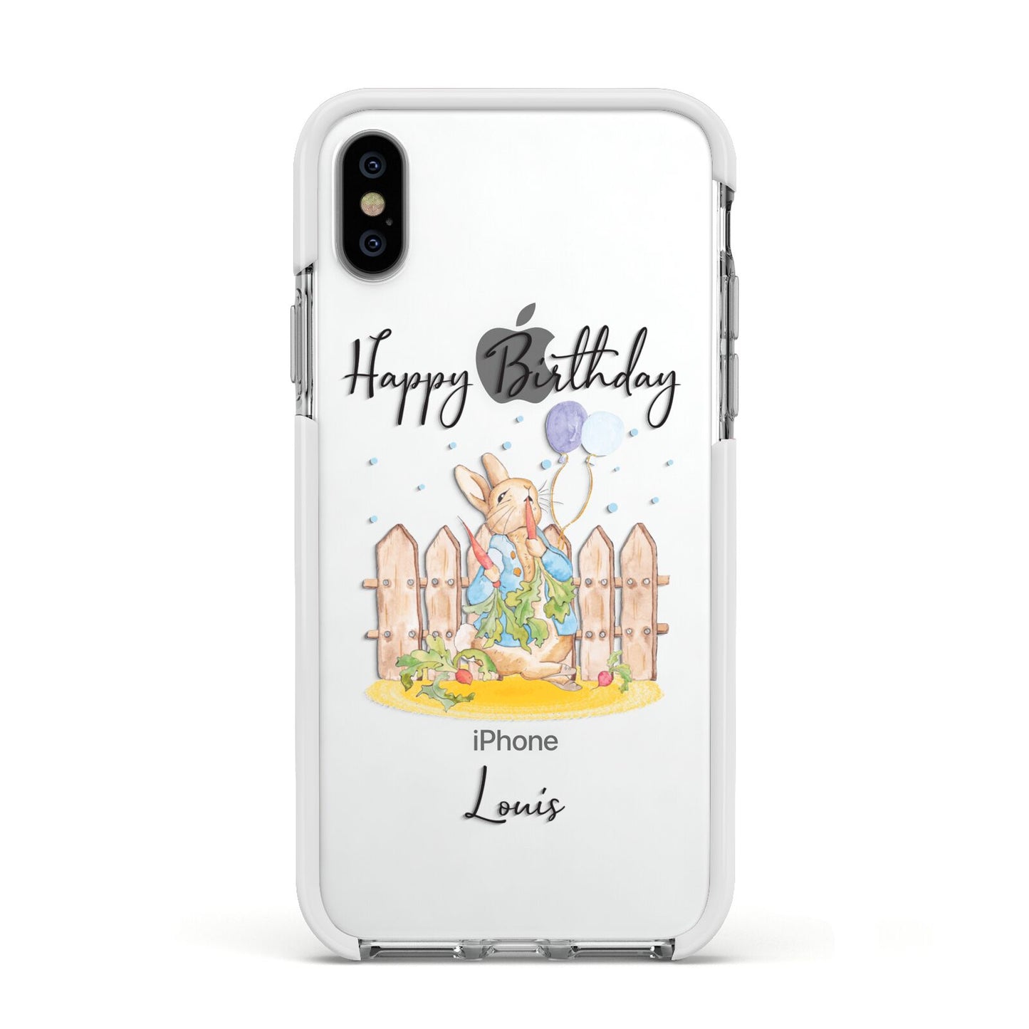 Personalised Father s Day Rabbit Apple iPhone Xs Impact Case White Edge on Silver Phone