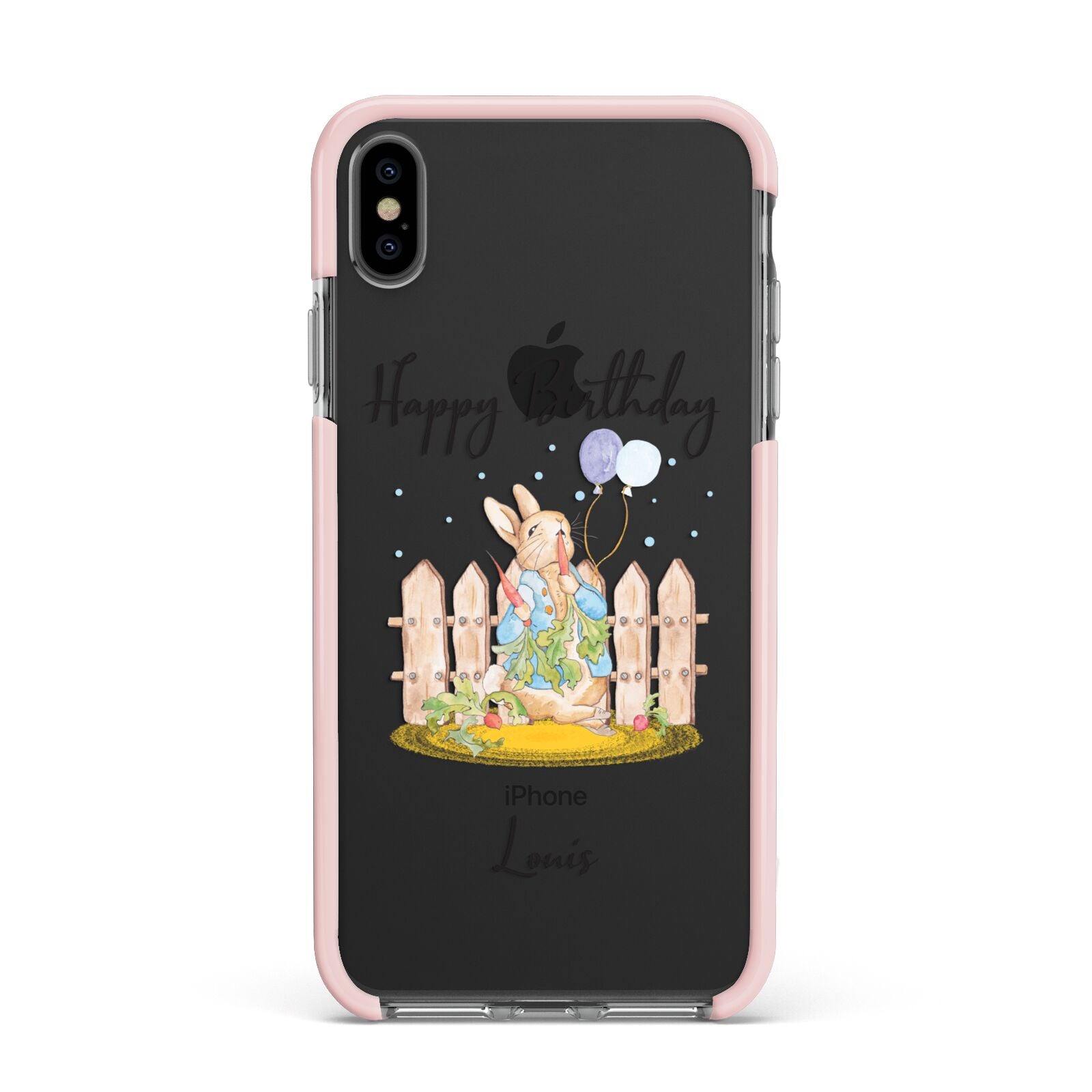 Personalised Father s Day Rabbit Apple iPhone Xs Max Impact Case Pink Edge on Black Phone