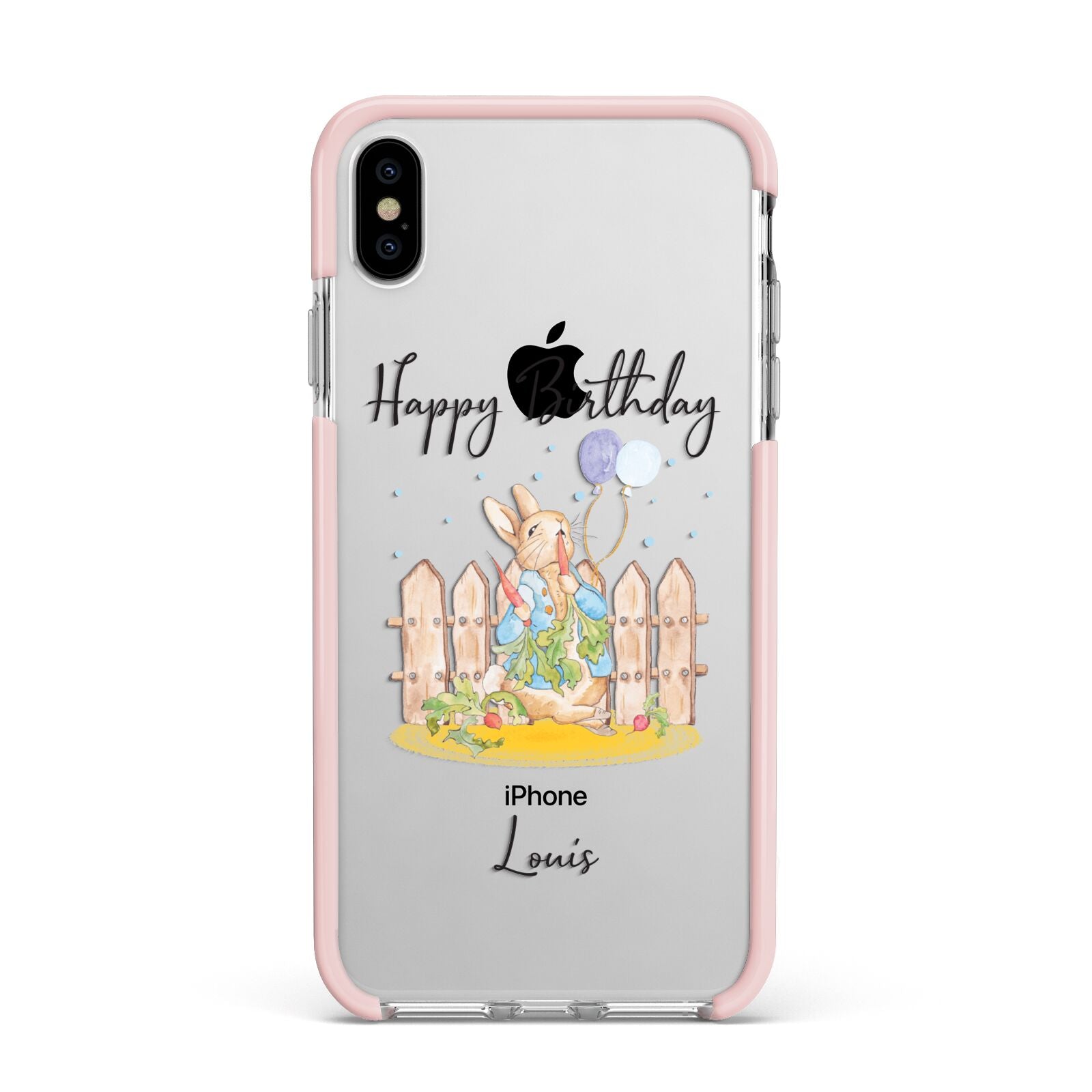 Personalised Father s Day Rabbit Apple iPhone Xs Max Impact Case Pink Edge on Silver Phone