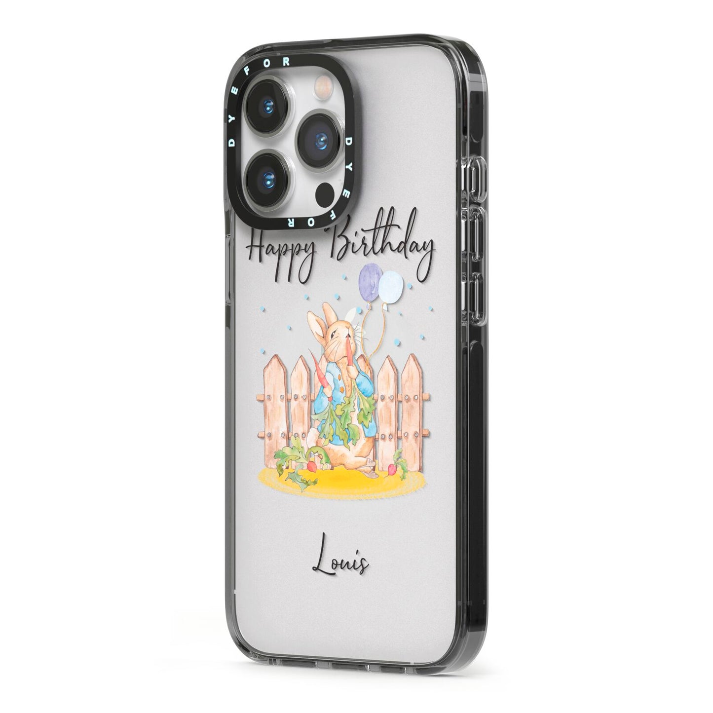 Personalised Father s Day Rabbit iPhone 13 Pro Black Impact Case Side Angle on Silver phone