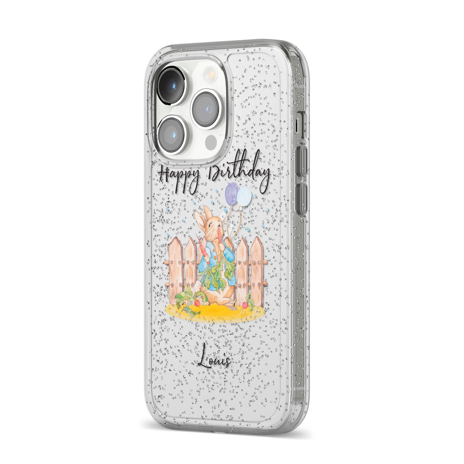 Personalised Father s Day Rabbit iPhone 14 Pro Glitter Tough Case Silver Angled Image