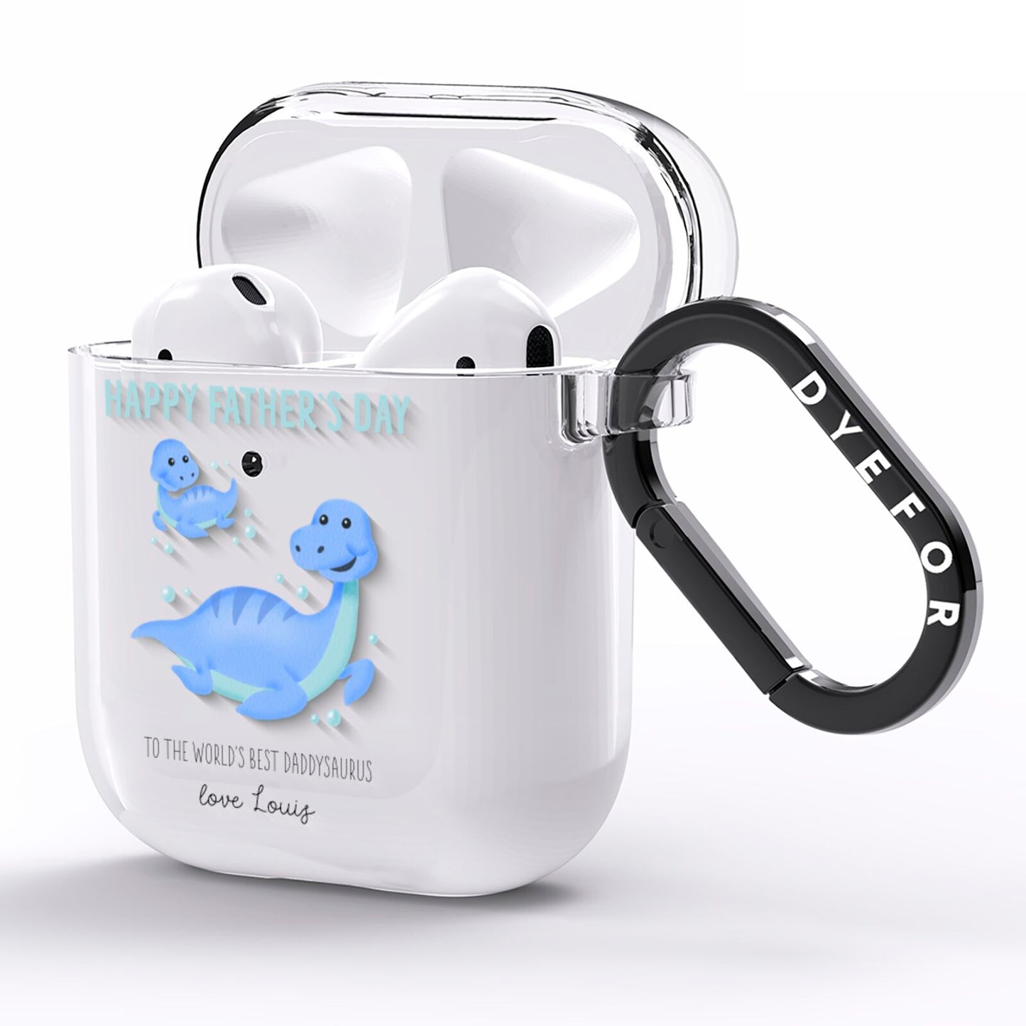 Personalised Fathers Day Dinosaur AirPods Clear Case Side Image