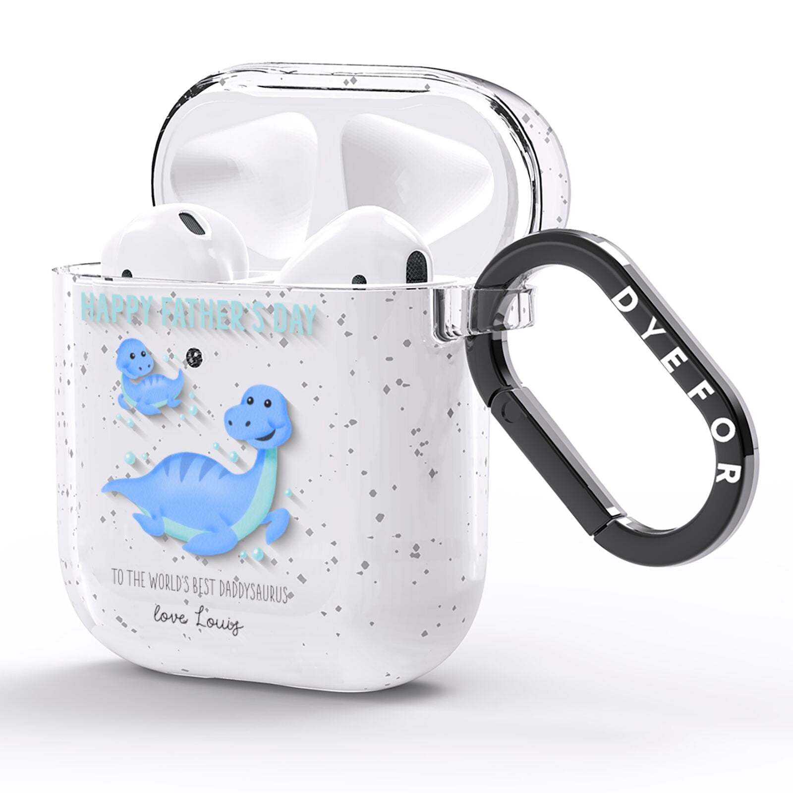 Personalised Fathers Day Dinosaur AirPods Glitter Case Side Image