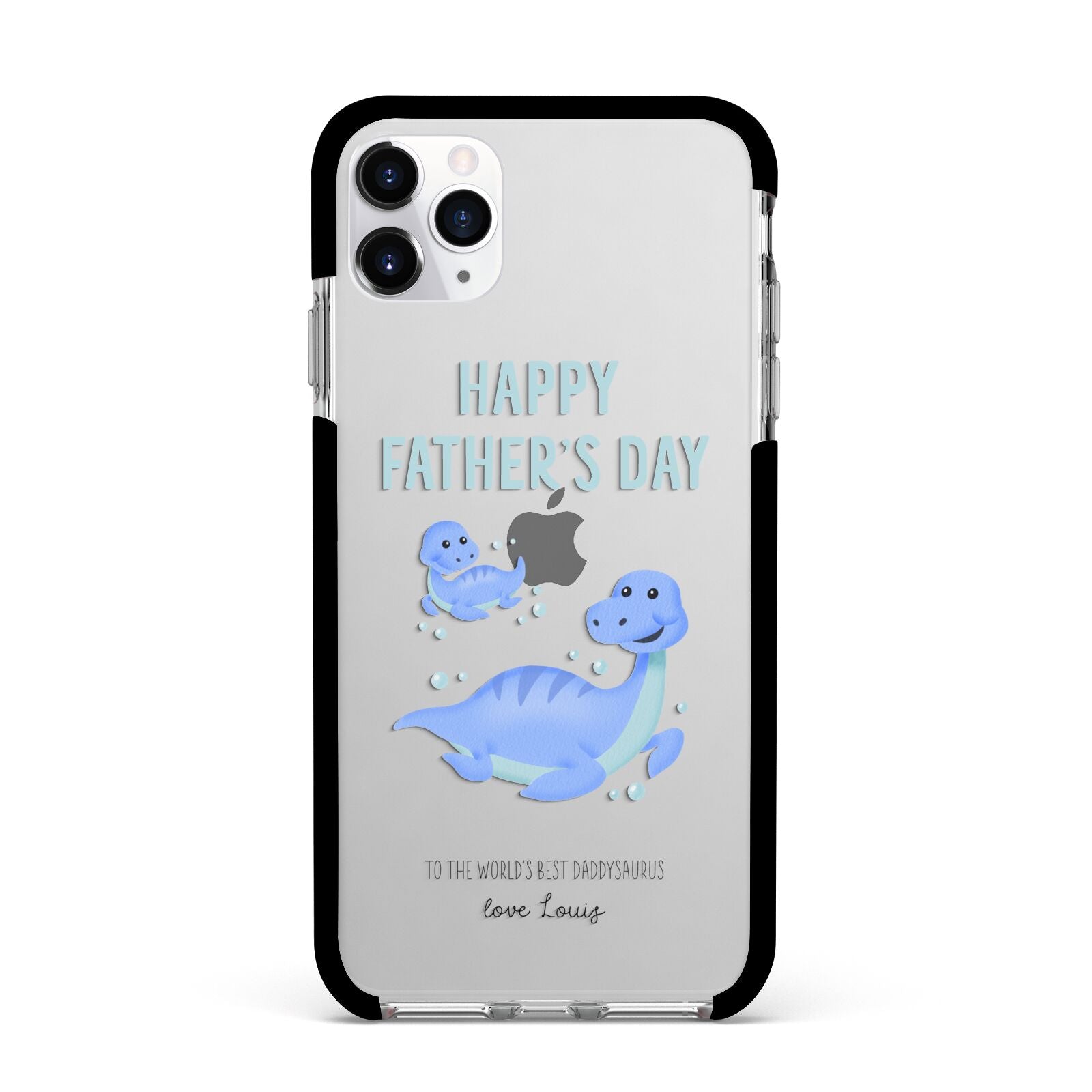 Personalised Fathers Day Dinosaur Apple iPhone 11 Pro Max in Silver with Black Impact Case