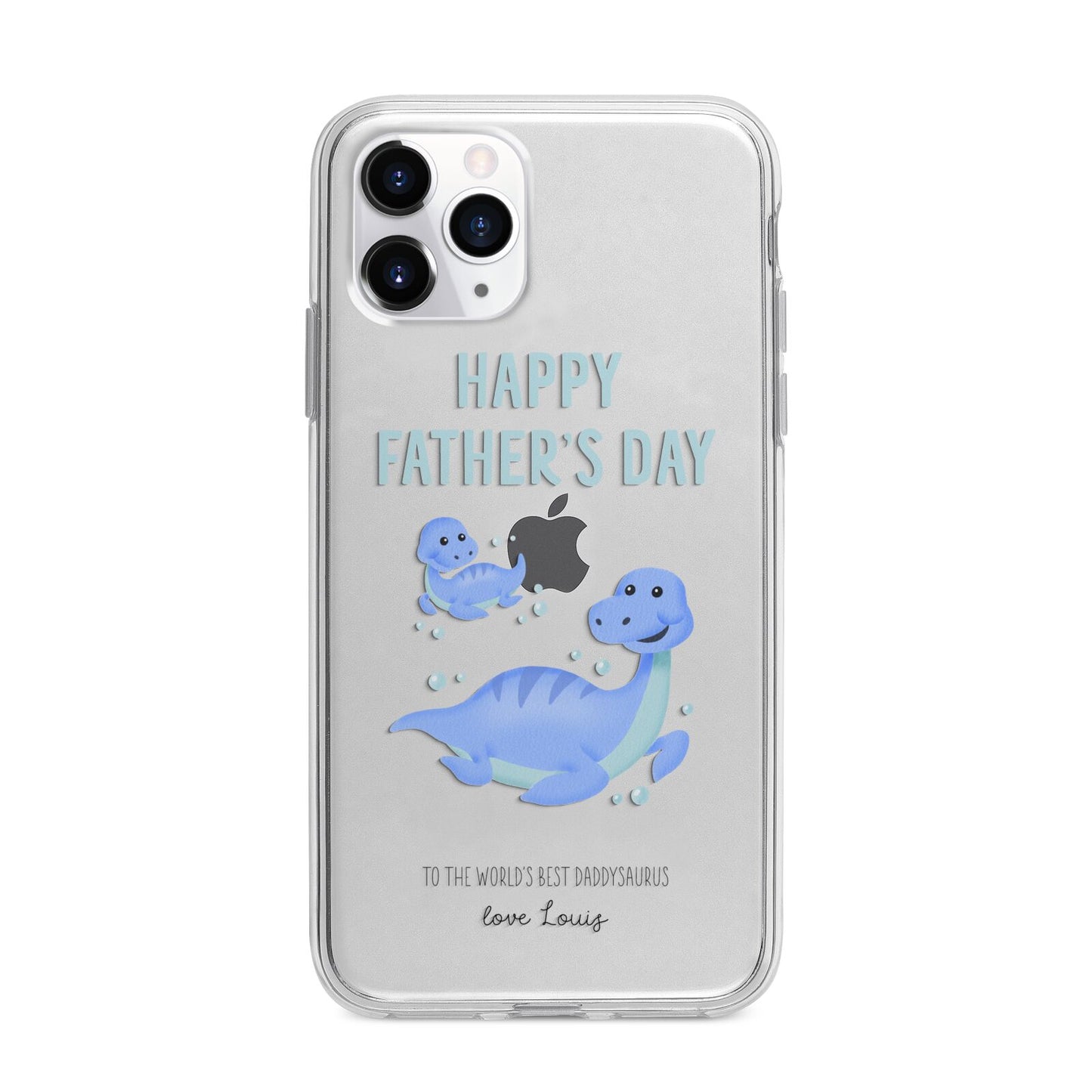 Personalised Fathers Day Dinosaur Apple iPhone 11 Pro Max in Silver with Bumper Case