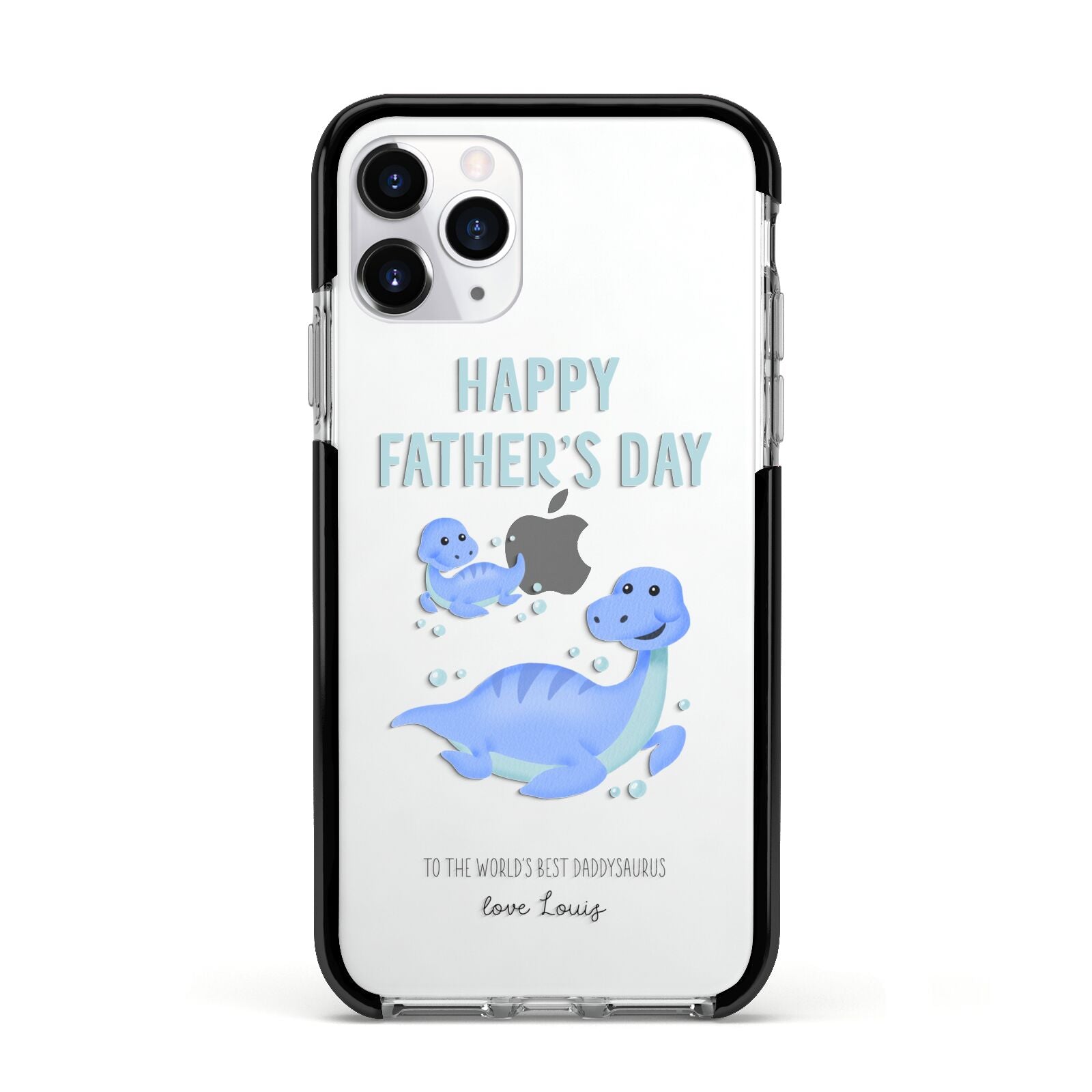 Personalised Fathers Day Dinosaur Apple iPhone 11 Pro in Silver with Black Impact Case