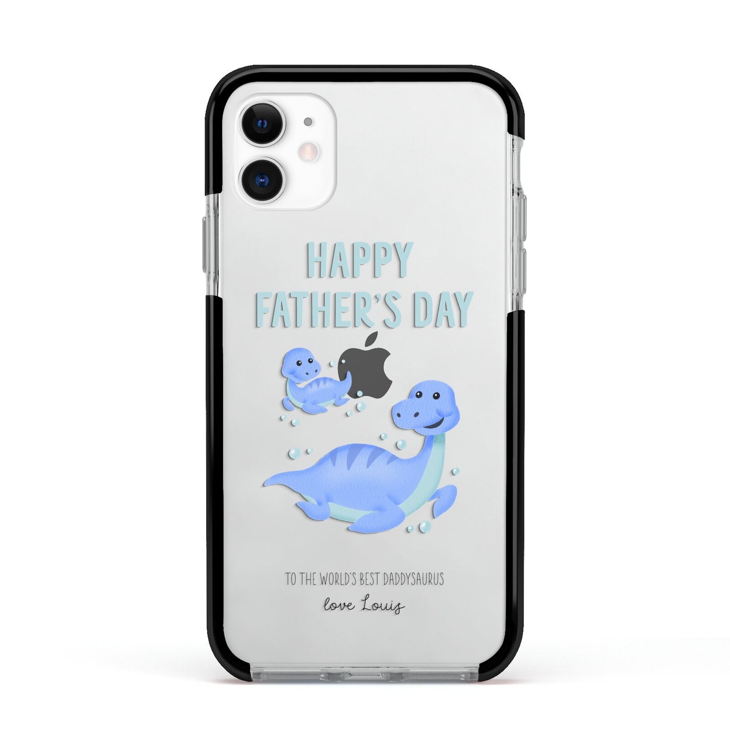 Personalised Fathers Day Dinosaur Apple iPhone 11 in White with Black Impact Case