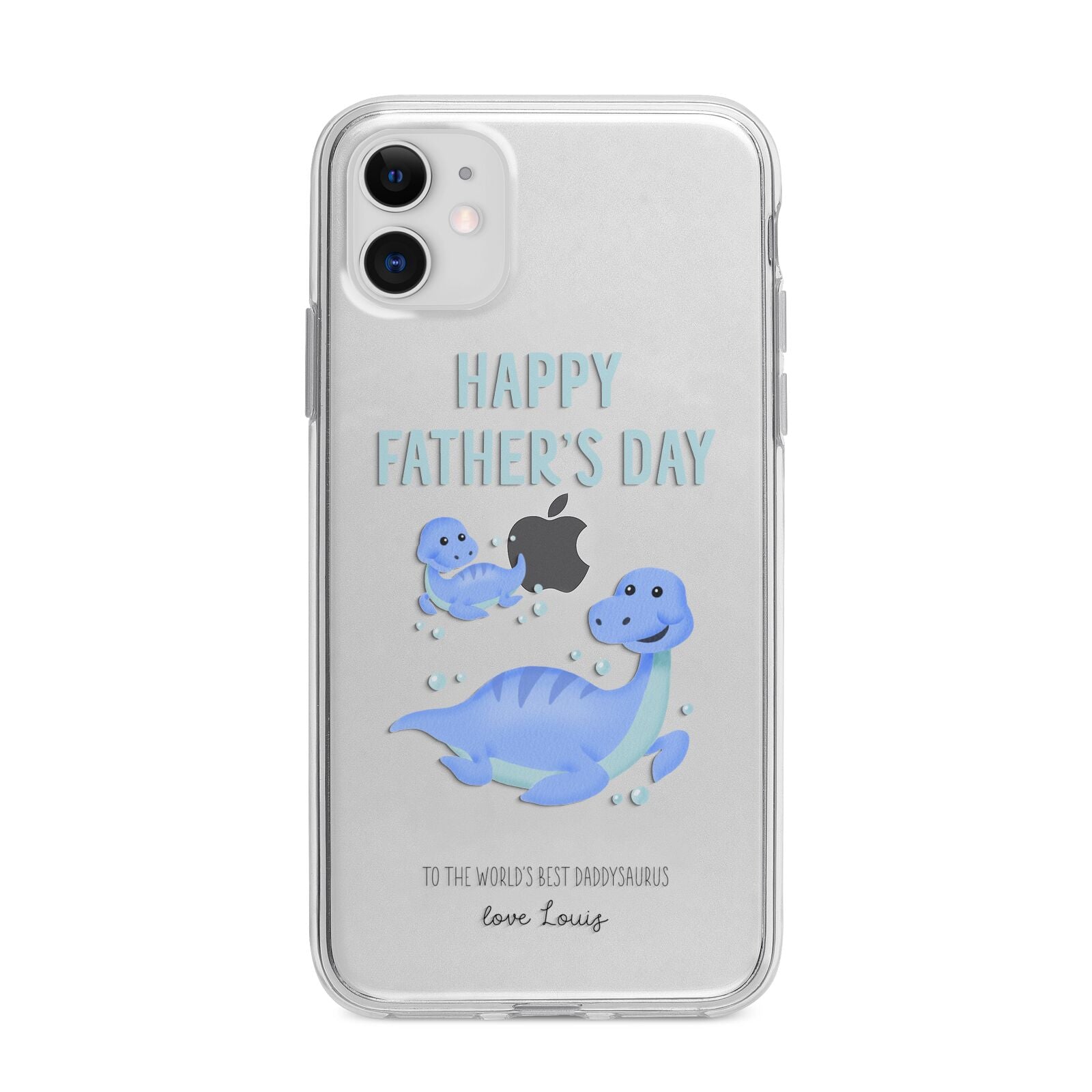 Personalised Fathers Day Dinosaur Apple iPhone 11 in White with Bumper Case