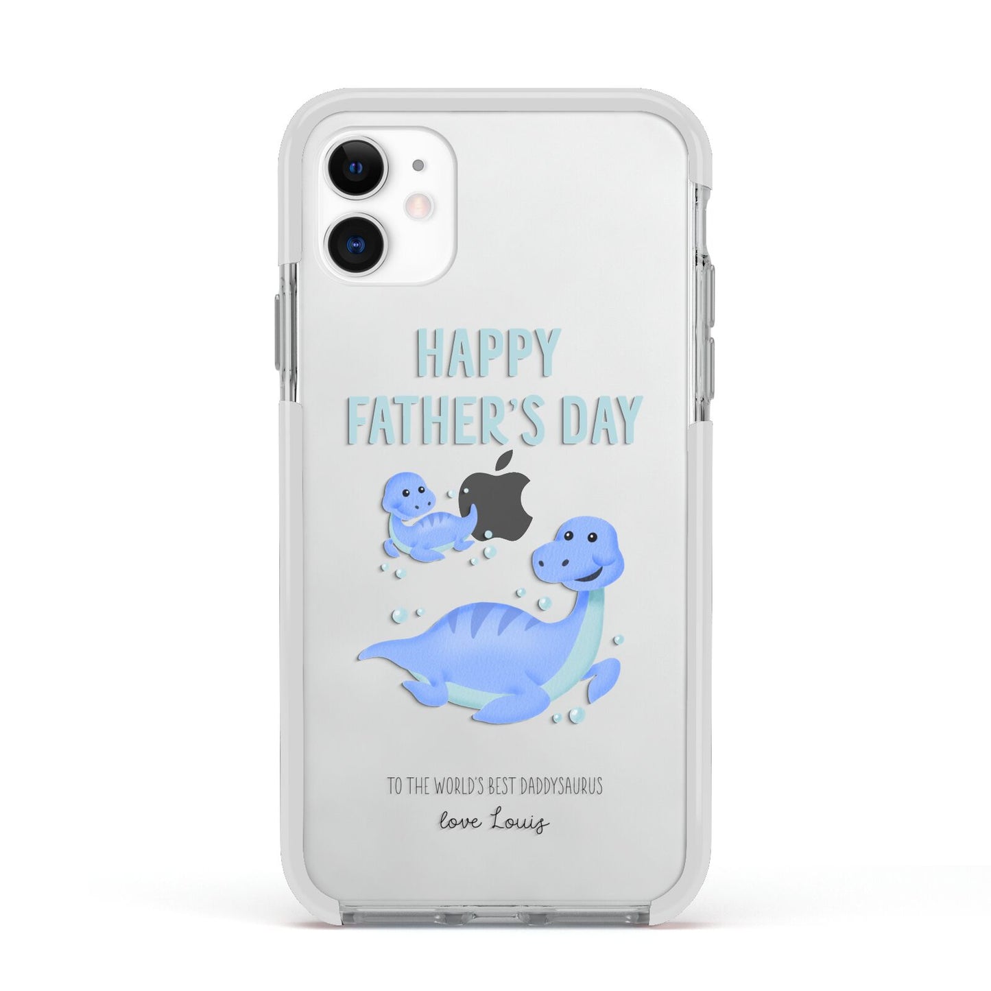 Personalised Fathers Day Dinosaur Apple iPhone 11 in White with White Impact Case