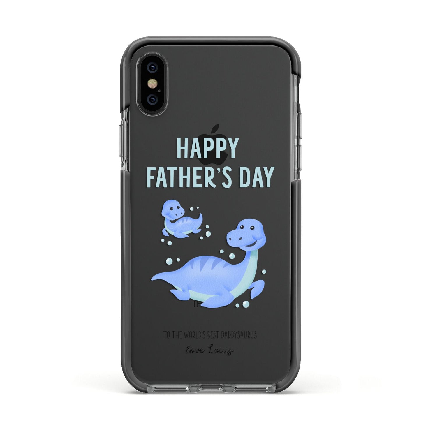 Personalised Fathers Day Dinosaur Apple iPhone Xs Impact Case Black Edge on Black Phone